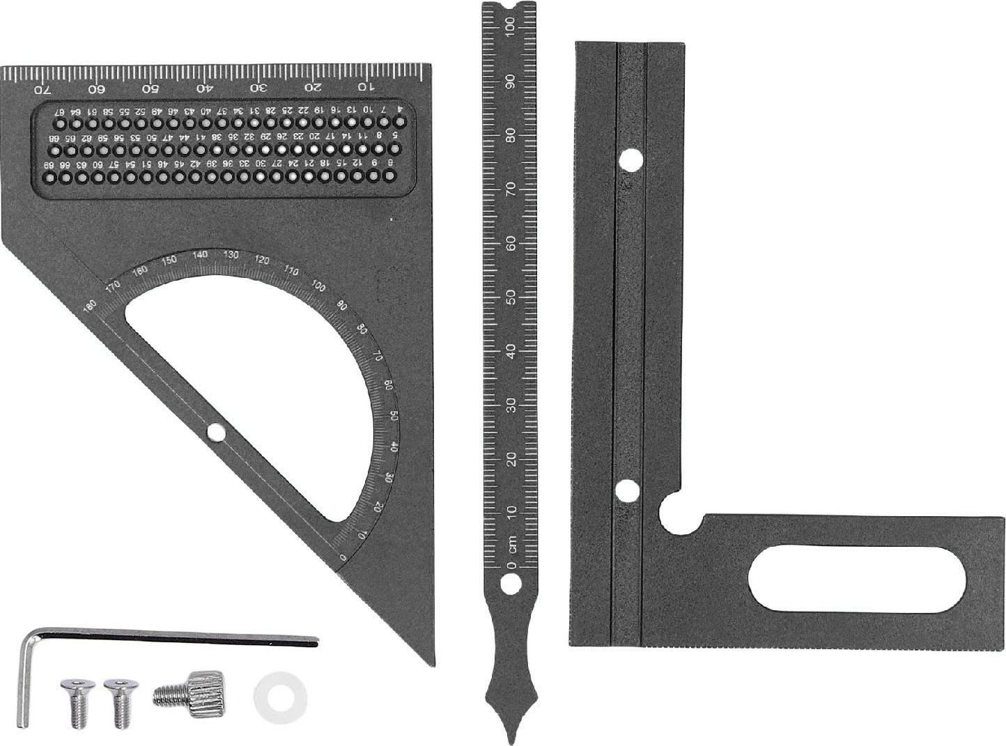 Gistuch Multifunctionele Winkelhaak van Aluminiumlegering voor Houtbewerking, 3D Verstelbare Halve Cirkelindicator en Liniaal
