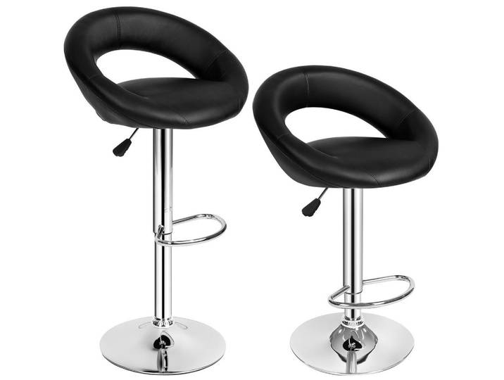 tectake Barhocker 2er Set Christian, Sitzhöhe 63 - 83 cm, schwarz, Schwarz, Leder, 34x100x40 cm, Esszimmer, Barmöbel, Barhocker