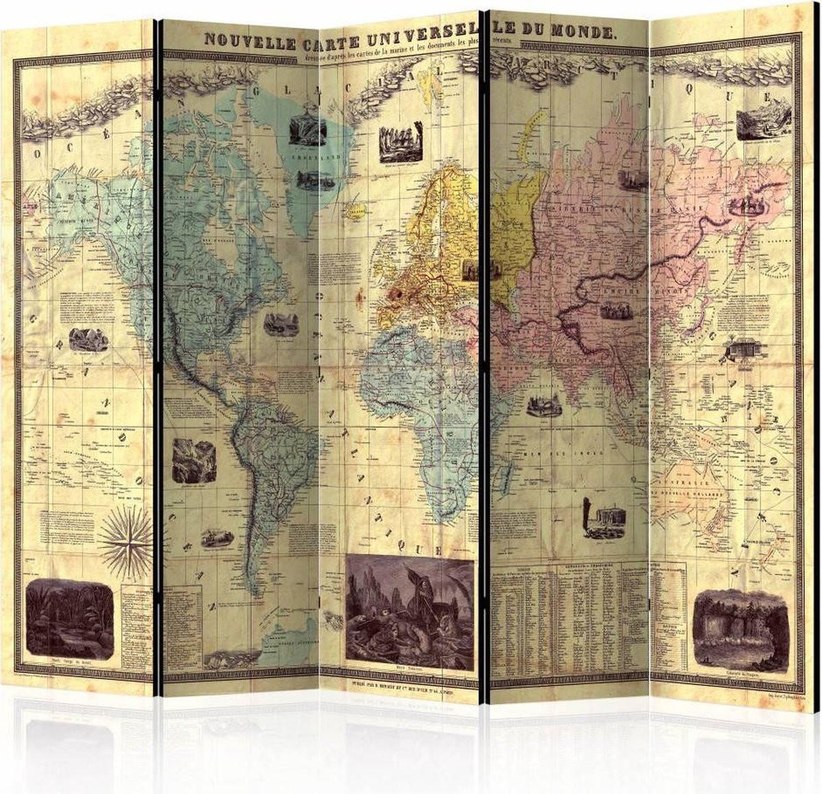 Dubbelzijdig geprint vouwscherm met wereldkaart, 225 x 172 cm