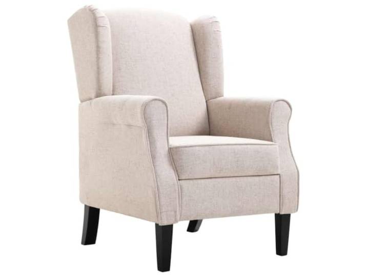 KTHLBRH Sessel Beige aus Stoff mit Holzrahmen und Kissen inklusive Rahmen aus Holz, Beine aus massiver Eiche, Bezug aus Baumwolle und Polyester, Lendenkissen inklusive, maximale Belastung 110