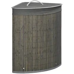 MODFU Wäschekorb Bambus Grau 38x38x57 cm mit Deckel und herausnehmbarem Wäschesack 55 L, eckig, platzsparend, luftzirkulierend