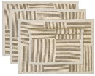 "Kora Cotton Placemats   Hand Block Printed   Fair Trade & Artisan Made   Hatch Stripe (Set of 4) - 14""x20"""