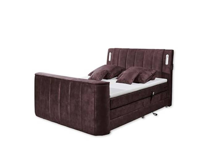 Stella Trading Dallas 6 Boxspringbett 180x200 elektrisch verstellbar, Aubergine-Bequemes Doppelbett mit motorisierter TV-Halterung & LED-Beleuchtung, Holzwerkstoff, 180 x 200 cm