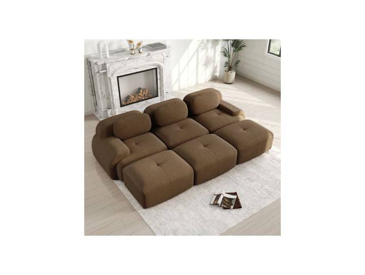 Canapé modulable - SOGEU - Canapé Composable - Velours côtelé marron - 298x178x75 cm - Accoudoirs