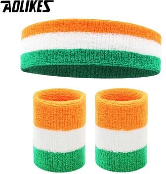 Inspire Select Sports Sweatband & Wristband Set Cotton Sweat Headband Moisture Wicking Wrist Sweatbands For Fitness & Sports orange White Green