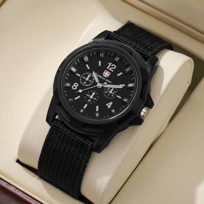 Discount Dollar Deals Men's Military Quartz Watch With Casual Nylon Band Durable Sports Watch For Men black