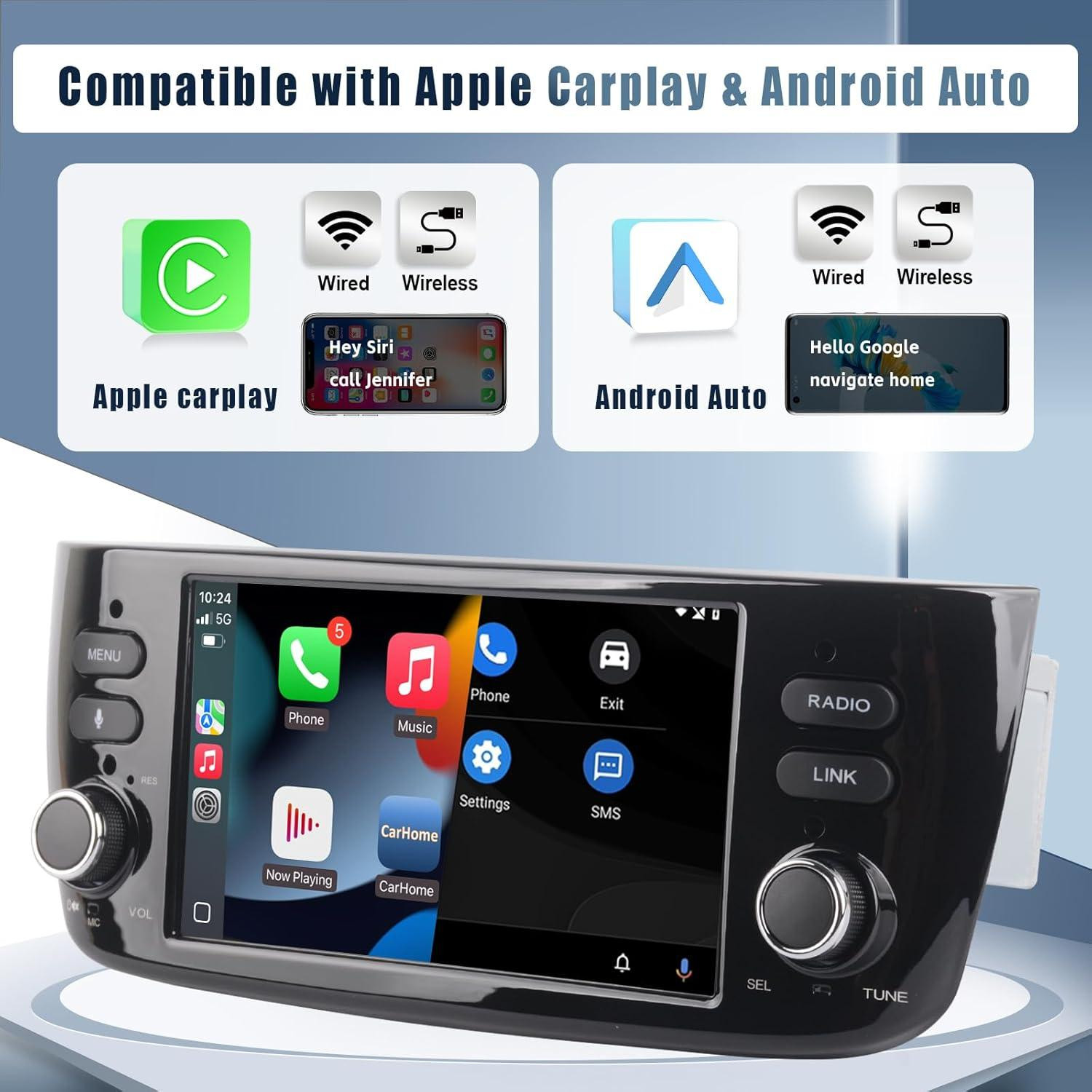 Selius Autoradio met Draadloze CarPlay en Android Auto