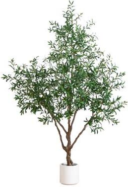 Nearly Natural 8' Artificial Grand Olive Tree in White Decorative Planter - Green