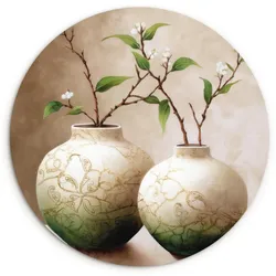 WANDBILD Blumen - Vase - Weiß - Botanisch - Beige Room Decor 140x140 cm