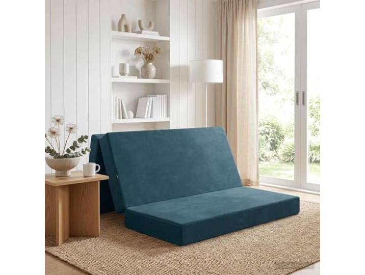 KTHLBRH Faltbares Klappsofa Bett 120x67x45 cm Blau mit Polyesterbezug Polyesterbezug, Schaumstoffpolsterung, verstellbarer Mechanismus, Reißverschluss, platzsparend