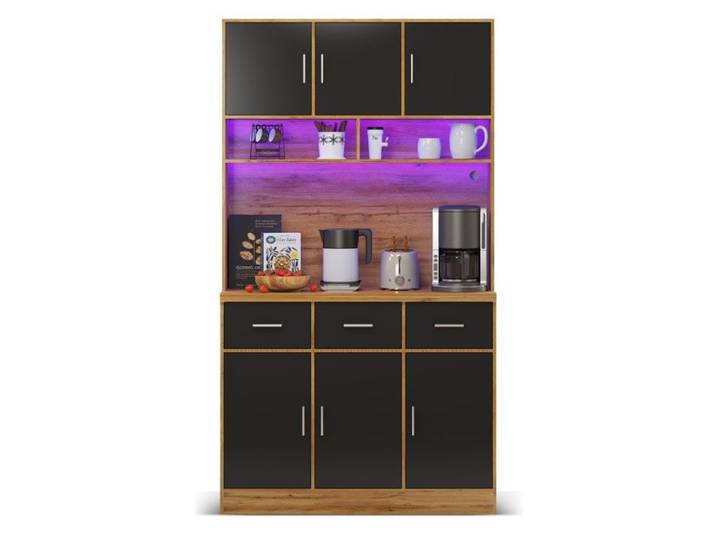Buffet Bahut multifonction 100x40x180cm LED télécommande tiroirs étagères réglables prises gestion câbles cuisine salle à manger