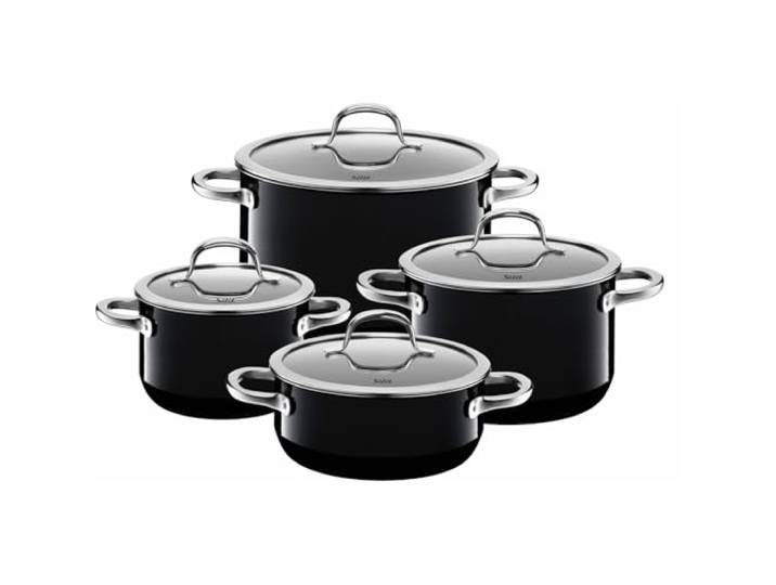 Silit Passion Black Topfset Induktion 4-teilig, Kochtopf Set mit Glasdeckel, Silargan Funktionskeramik, Induktions Töpfe Set nickelfrei, schwarz