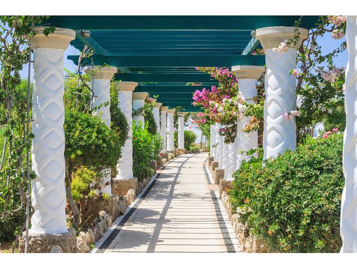 Fototapete PAPERMOON PERGOLA-TERME KALITHEA GRIECHENLAND SÄULEN BLUMEN SONNE , bunt, B:3m L:2,23m, Vlies, Tapeten, Fototapete