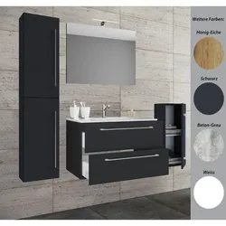 VCM 5-tlg. Set   1 Waschtisch mit zwei Schubladen, 1 Spiegel, 1 Waschbecken, 1 Midischrank, 1 Hochschrank   Keramik Waschbecken   hängend Unterschrank 60 cm   Badmöbel Set Waschplatz – Badinos