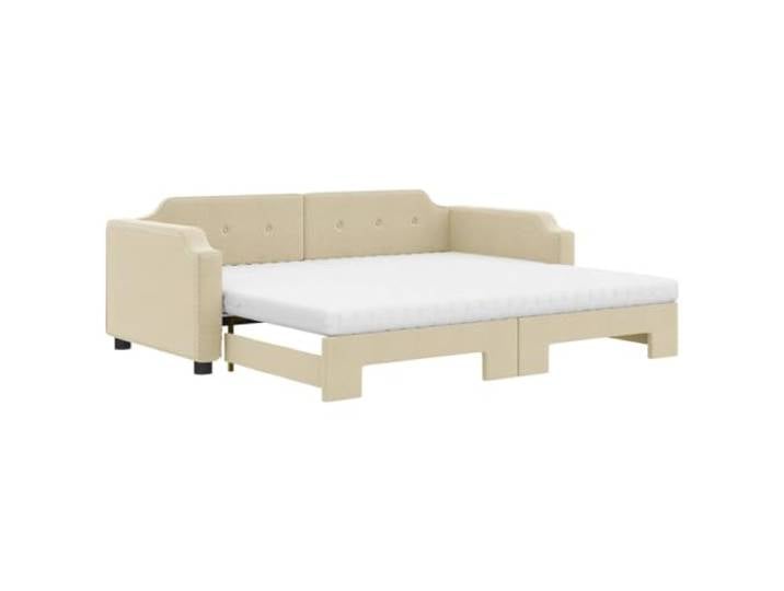PUGYNBK 2-in-1-Schlafsofa mit Matratze aus cremefarbenem Stoff Struktur aus Holz und Metall, Lattenrost, zwei Schaumstoffmatratzen, für Wohnzimmer oder Schlafzimmer