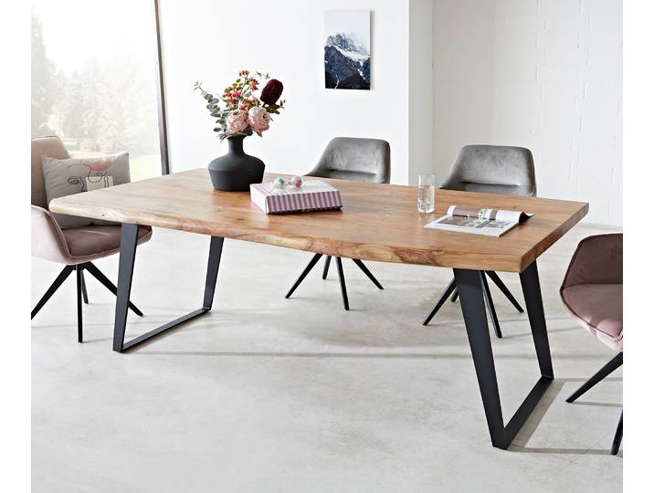 Esstisch Edge 200x100 XL Akazie Natur Metall Schräg Live-Edge, Esstische, Baumkantenmöbel, Massivholzmöbel, Massivholz