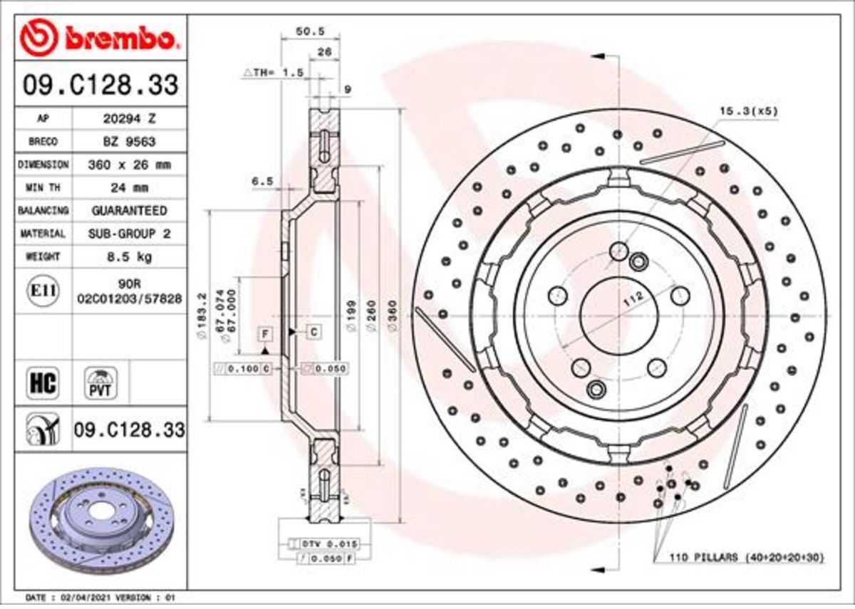 Bremsscheibe PRIME LINE - Dual Cast BREMBO 09.C128.33, 1 Stück