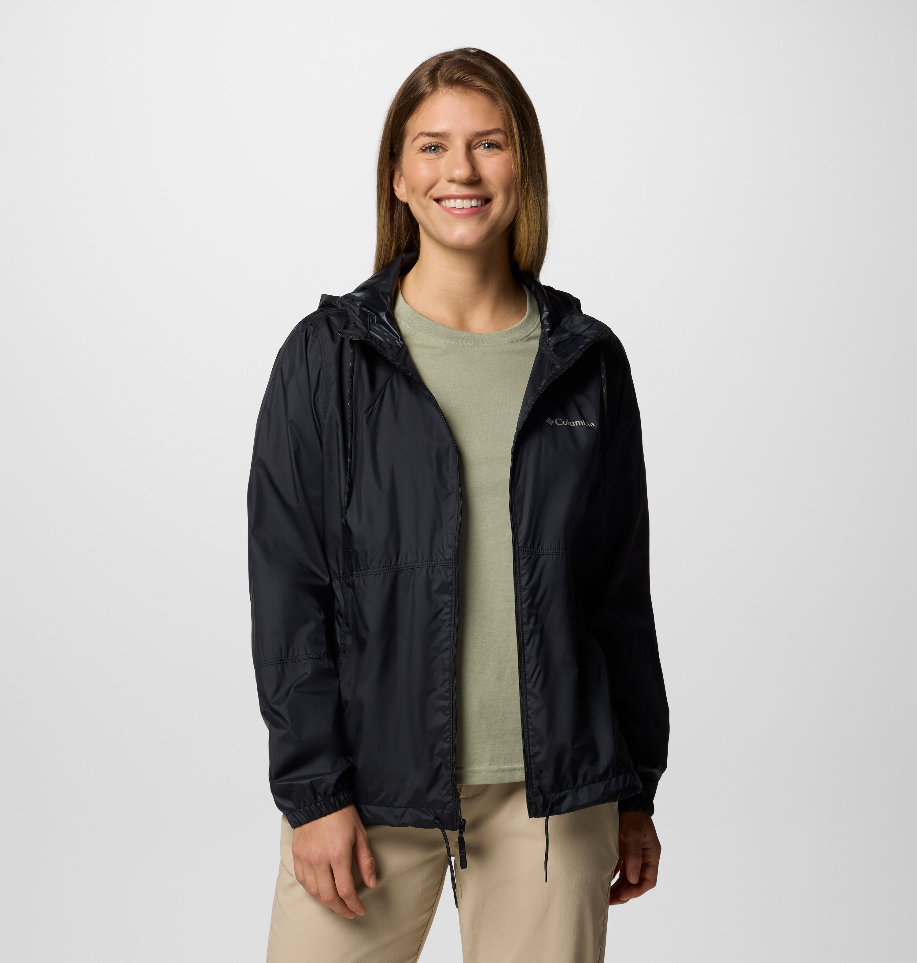 Windbreaker COLUMBIA "Flash Forward II Windbreaker", Damen, Gr. M (38/40), schwarz, Web, Obermaterial: 100% Polyester, unifarben, Basic hüftbedeckend, elastischer Bund, Jacken Windbreaker, mit Eingrifftaschen, windabweisend, wasserabweisend, hüftbedeckend