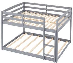 Costway Full Over Full Bunk Bed Low-to-ground Bunk Bed-Gray