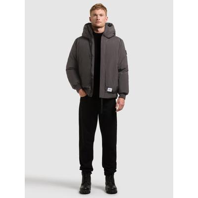 Steppjacke KHUJO "BENSON", Herren, Gr. M, grau (graphite grau), Web, 100% Nylon, unifarben, regular fit taillenlang, eingesetzt Rippstrickbündchen, Jacken Steppjacke