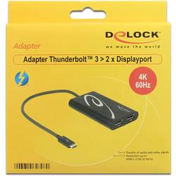 Delock 62708 Thunderbolt / DisplayPort Adapter [1x Thunderbolt™ 3 Stecker (USB-C®) - 2x DisplayPort Buchse] Schwarz 0.27 m