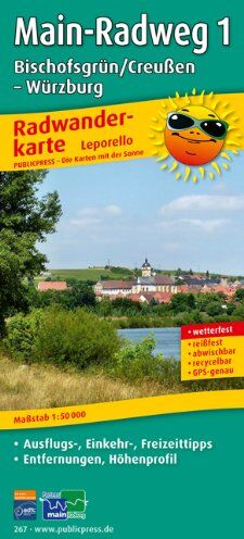Publicpress - Radwanderkarte Main-Radweg 1 Ochsenkopf /Creussen - Würzburg: Mit Ausflugszielen, Einkehr- & Freizeittipps, wetterfest, reissfest, abwischbar, GPS-genau. 1:50000 - Preis vom 02.10.2026 23:42:20 h
