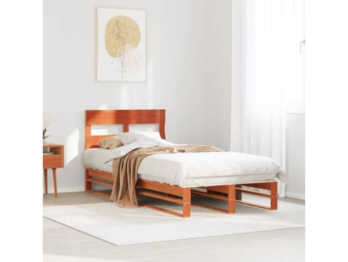 Kiefernholz Bettgestell mit Lattenrost rustikaler Charme 90x190 cm Braun Massivholzbett ohne Matratze Wachsbraun 90x190 cm Kiefernholz Bettgestell mit Lattenrost stabil Stauraum