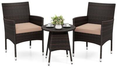 Costway 3 Piece Patio Furniture Set Outside Bistro Set for Porch-Beige