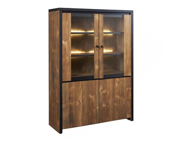 STALONE - Argentier 4 Portes Effet Bois Manguier Foncé et Noir