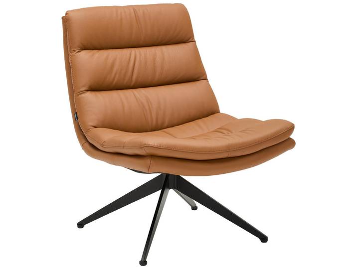 Dieter Knoll Designsessel, Cognac, Metall, Echtleder, Rindleder, 62.5x82x80 cm, Sitzfläche 360° drehbar, Wohnzimmer, Sessel, Sonstige Sessel