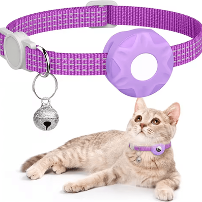 Inspire Curations TrackBell AirTag Cat Collar Reflective Safety Collar With Bell purple no Airtag Locator