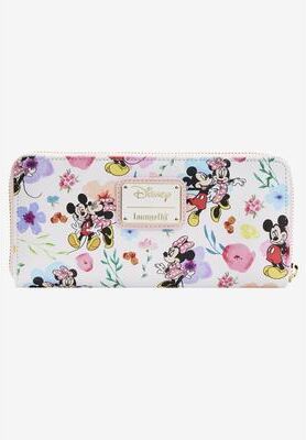 Women's Loungefly X Disney Women'S Mickey & Minnie Mouse Floral Zip Around Wallet by Disney in Multi