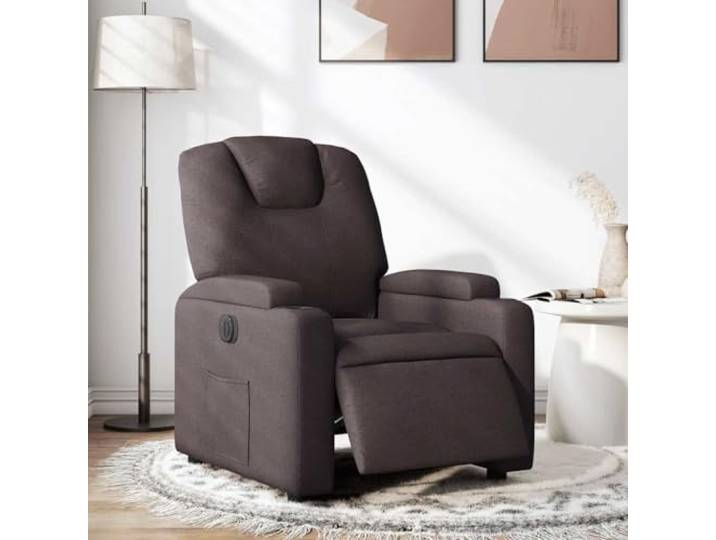 HEFZGDB Elektrischer Relaxsessel Dunkelbraun Stoff mit Automatischer Liegefunktion und Getränkehalter für Wohnzimmer Komfort