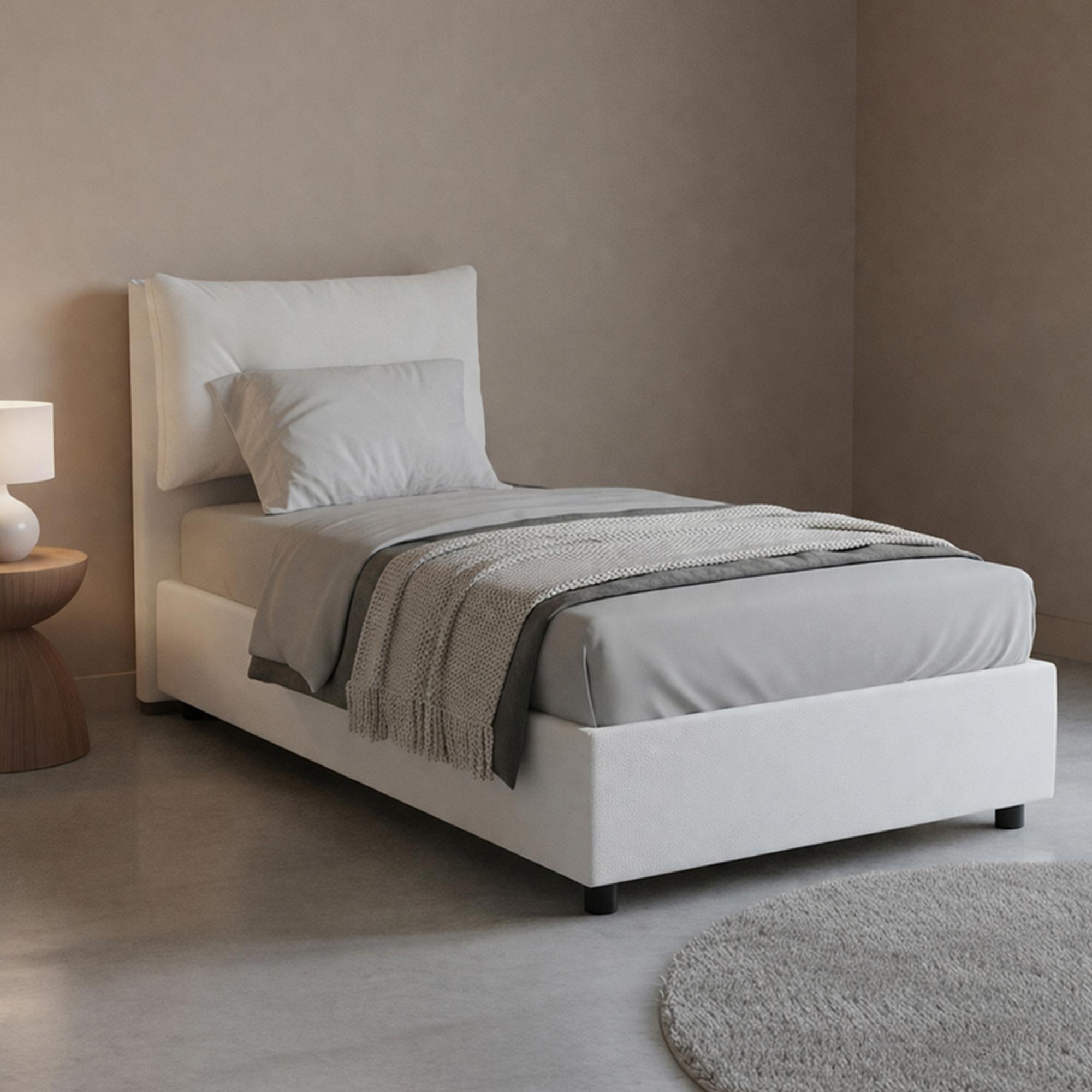 Einzelbett Chantal, Containerbett mit Kunstlederbezug, 100% Italy, Frontöffnung, inklusive Matratze 80x190 cm, Weiß