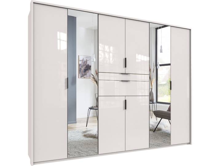 Drehtürenschrank WIMEX Moldau Kleiderschrank mit Spiegel Schlafzimmerschrank , weiß (weiß hochglanz), B:270cm H:208cm T:58cm, Holzwerkstoff, Schränke, Drehtürenschrank