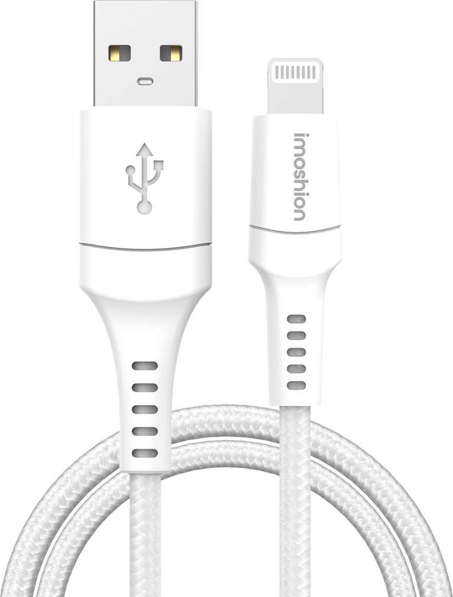 iMoshion Lightning naar USB kabel, wit, gevlochten textiel, 0,5 meter