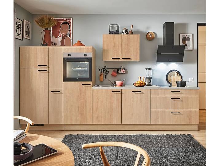 Autarke Küchenzeile Kühl+Apotheker 340cm Ausrichtung links Holz/Eiche Dekor