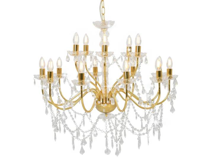 vidaXL Kronleuchter 2-Lagig Golden 15/E14-Glühbirnen, Goldfarben, Metall, Formgebogen, 80x74x80 cm, Lampen & Leuchten, Innenbeleuchtung, Kronleuchter