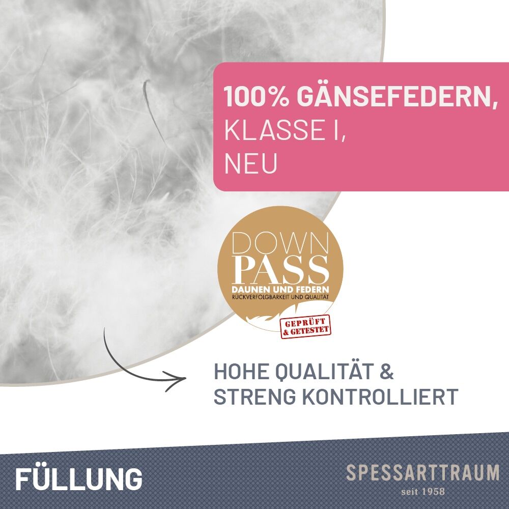 Gänsefederkopfkissen SPESSARTTRAUM "Premium, Kopfkissen 2-tlg. 40x80 oder 80x80 cm", weiss (weiß), B:80cm L:80cm, Bezug: 100% Baumwolle. Füllung: 100% Gänsefeder, Kopfkissen, Gänsefederkopfkissen, Seitenschläfer & Rückenschläfer, Hergestellt in Deutschlan