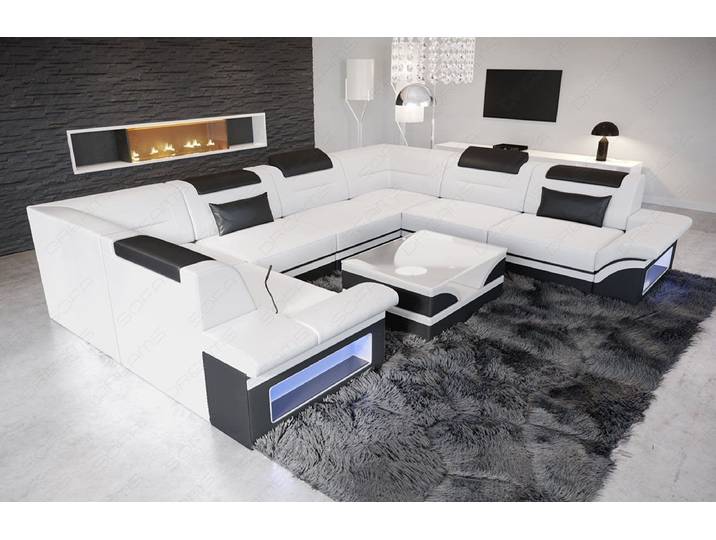 Sofa Dreams Wohnlandschaft Ledersofa Brianza U Form Mini, Designersofa, Sofa mit Beleuchtung
