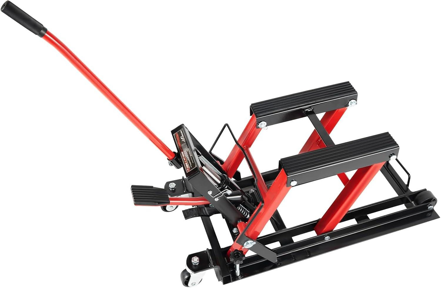 Hydraulische motorhefbrug voor motorfietsen en ATV's, 680 kg, rood, met vouwfunctie en montagestandaard