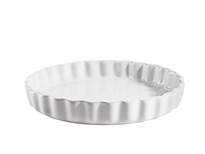 MÄSER 931980 Kitchen Time, Tarteform, Quicheform, Obstkuchenform, kratz- und schnittfest, runde Backform mit Wellenrand, Ø 27 cm, Keramik, Weiß