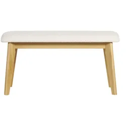 Skandinavische Bank aus weißem Stoff mit Bouclé-Wolleffekt und hellem Holz B92 cm ELION