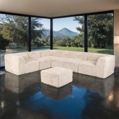 Contemporary Faux Fur L-Shaped Modular Sectional Sofa with Corner Wedge Seating by GDFStudio