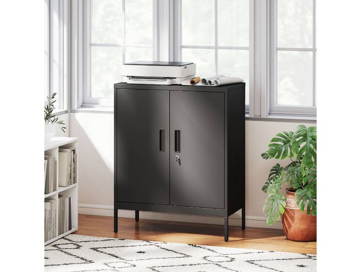 HOMCOM Armoire Métal Noir 80x40x100cm Serrure 2 Portes 2 Étagères