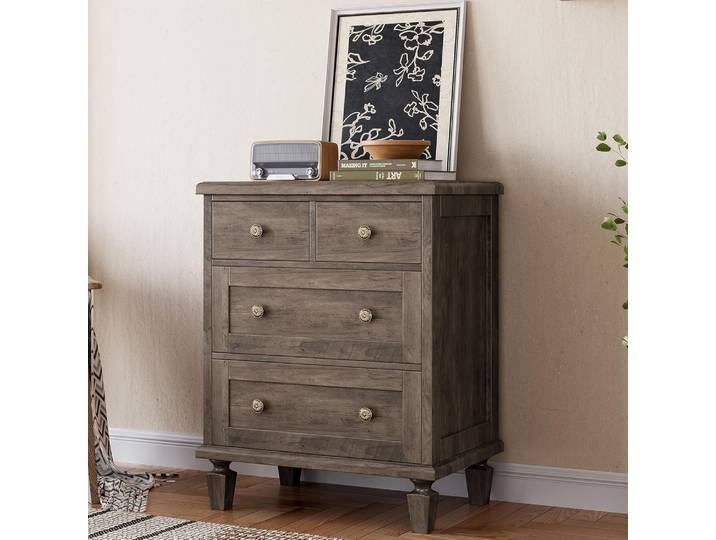 Commode à 4 tiroirs pour chambre à coucher, commode vintage avec poignées sculptées et pieds effilés, commodes en bois avec grande capacité