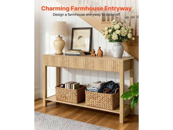 Console d'Entrée 120 cm de Long Table Console de Style Campagnard Table d'Appoint Rectangulaire en Bois avec Tiroirs et Étagère…