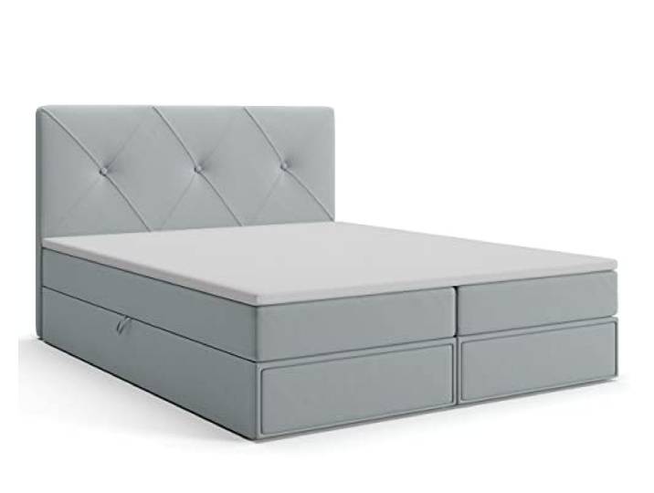 MRGROUP Boxspringbett mit Bettkasten BRNO 140 x 200 cm, Samtstoff, Polsterbett mit Bonell-Matratze und Topper, Doppelbett mit Stauraum, Bett für Schlafzimmer, Gepolstertes Kopfteil, H3, hellgrau