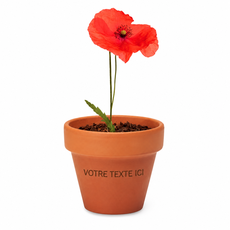 Pot de graines personnalisé coquelicot RED POPPY bois terre cuite