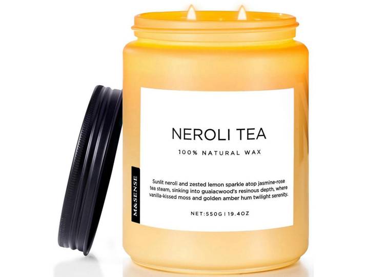Duftkerze Neroli 550g 2-Docht Sojawachs, Gelb, Paraffin, 8 cm, Dekoration, Kerzen & Kerzenhalter, Duftkerzen